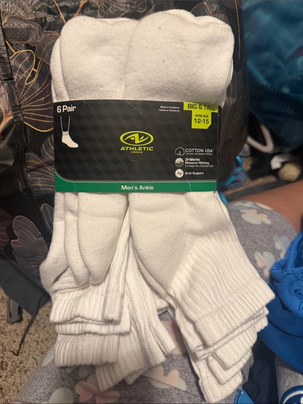 Athletic Works White Men’s Ankle Socks - 6 Pack